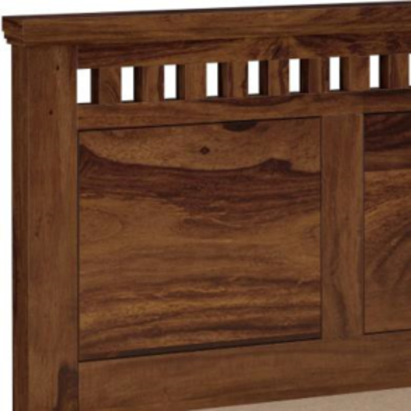 King Size Bed Sheesham Wood with Slatted Headboard & Storage Drawers (Carving King PT)
