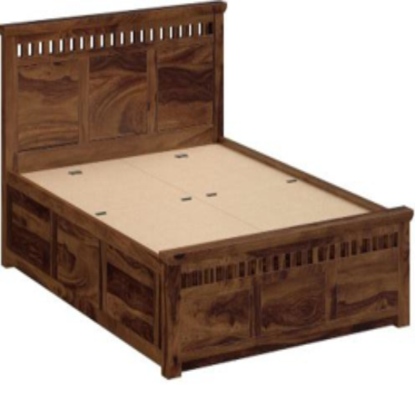 King Size Bed Sheesham Wood with Slatted Headboard & Storage Drawers (Carving King PT)