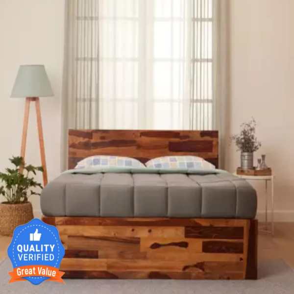 King Size Bed Sheesham Wood with Storage – Patchwork Headboard