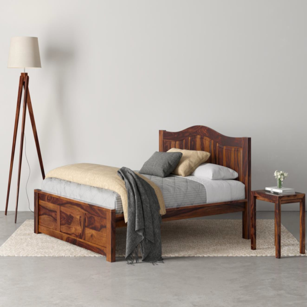King Size Bed Sheesham Wood – Elegant Arched Headboard (Maraf King Without Box)