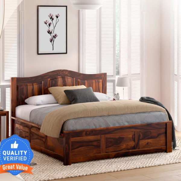 King Size Bed Sheesham Wood – Classic Arched Headboard (Maraf King)