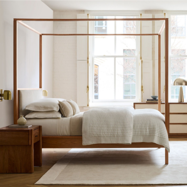 King Size Bed Elegant Wooden Canopy Bed – Modern & Minimalist Design