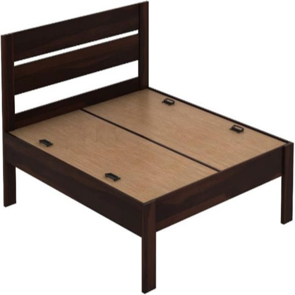 Queen Size Bed Sheesham Wood with Open Slat Headboard – Walnut Finish
