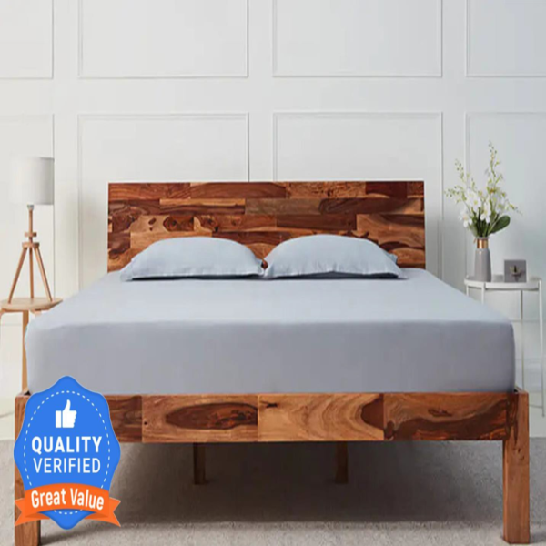 Queen Size Bed Sheesham Wood – Patchwork Headboard (Finger Joint Queen Without Box)