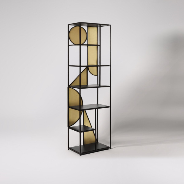 Bookshelf Modern Geometric Metal with Brass Accents