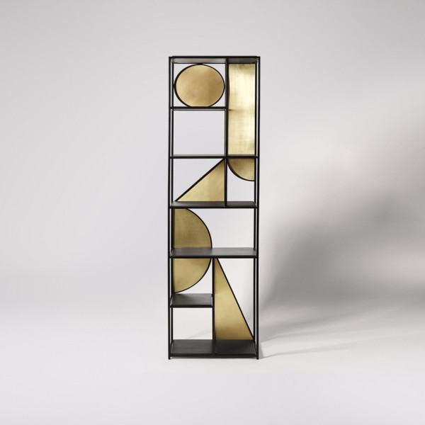 Bookshelf Modern Geometric Metal with Brass Accents