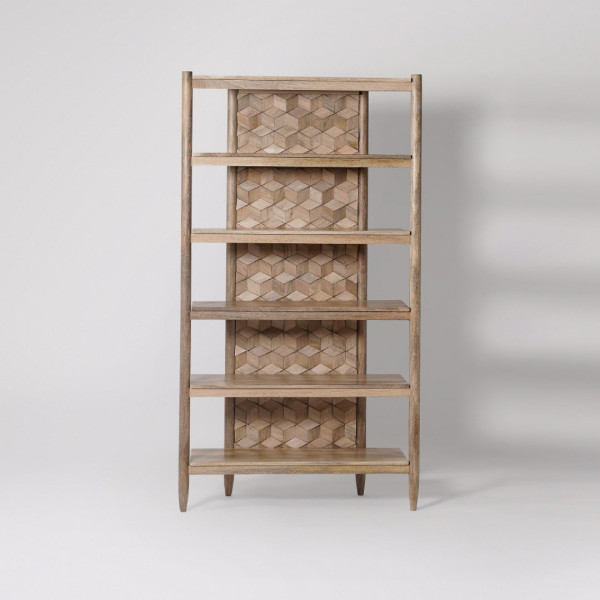 Bookshelf Handcrafted Mango Wood with 3D Geometric Carving