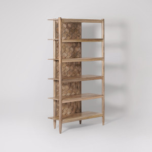 Bookshelf Handcrafted Mango Wood with 3D Geometric Carving