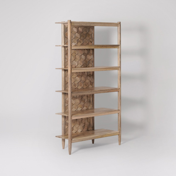 Bookshelf Handcrafted Mango Wood with 3D Geometric Carving
