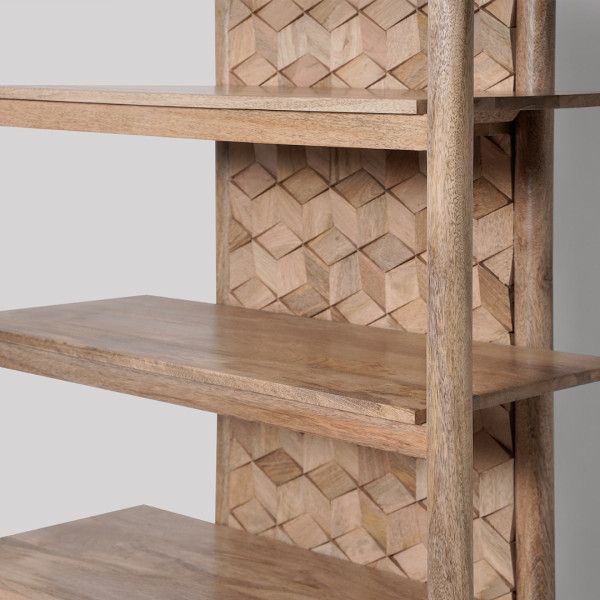 Bookshelf Handcrafted Mango Wood with 3D Geometric Carving