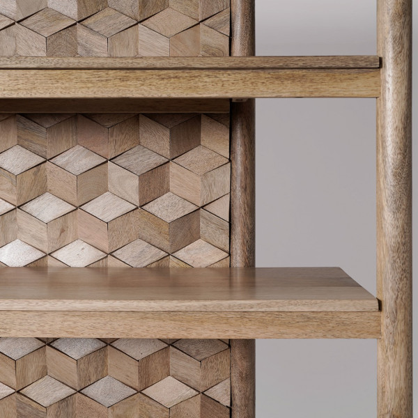 Bookshelf Handcrafted Mango Wood with 3D Geometric Carving
