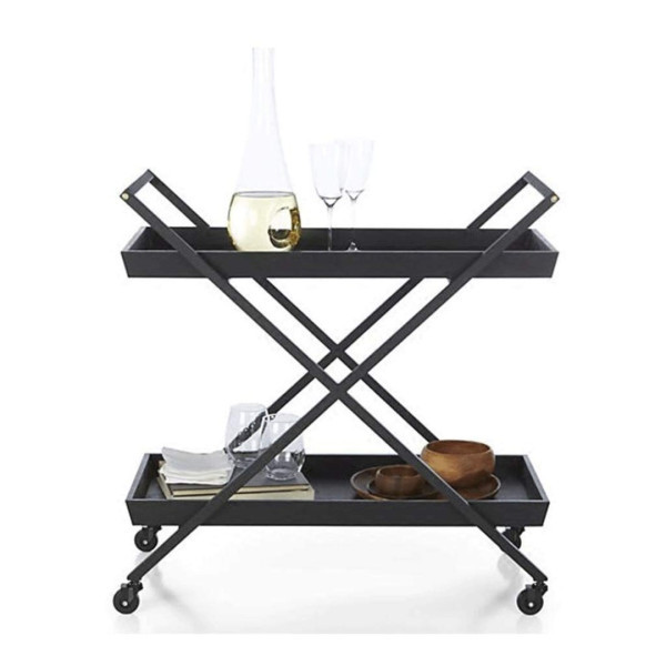 Bar Cart Serving Modern X-Frame 2-Tier Rolling Trolley