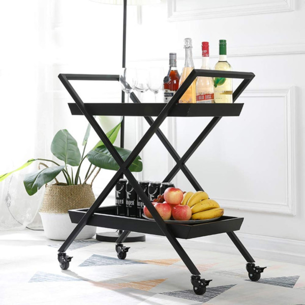 Bar Cart Serving Modern X-Frame 2-Tier Rolling Trolley
