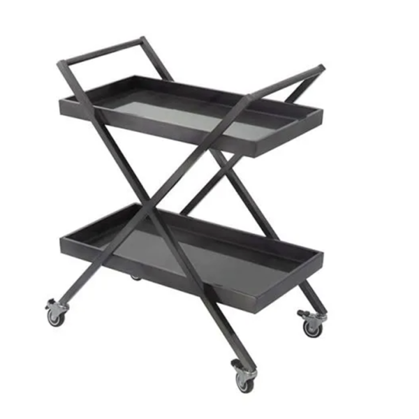 Bar Cart Serving Modern X-Frame 2-Tier Rolling Trolley
