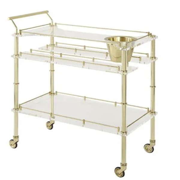 Bar Cart Serving Mid-Century Modern Lucite & Gold Gilt Metal