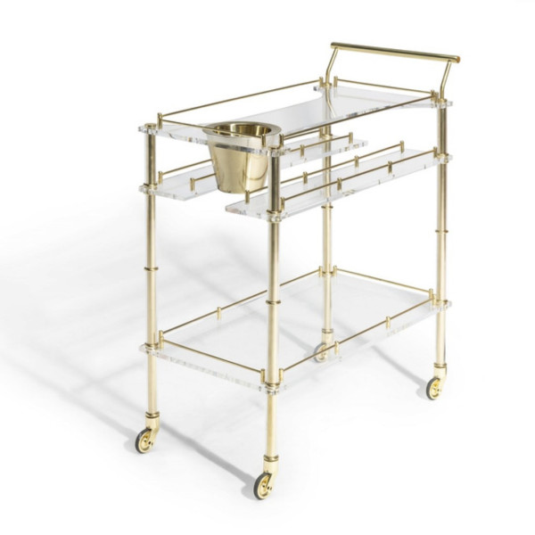 Bar Cart Serving Mid-Century Modern Lucite & Gold Gilt Metal