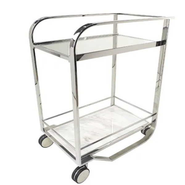 Bar Cart Serving Sleek Chrome and Glass 2-Tier Rolling
