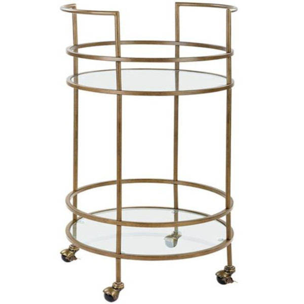 Bar Cart Serving Round Brass Finish 2-Tier Glass