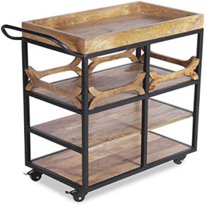 Bar Cart Serving Rustic Wood and Iron 3-Tier