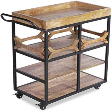 Bar Cart Serving Rustic Wood and Iron 3-Tier