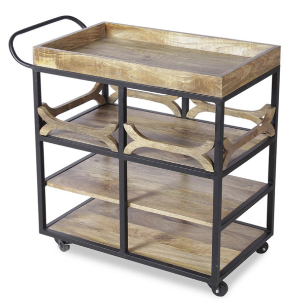 Bar Cart Serving Rustic Wood and Iron 3-Tier