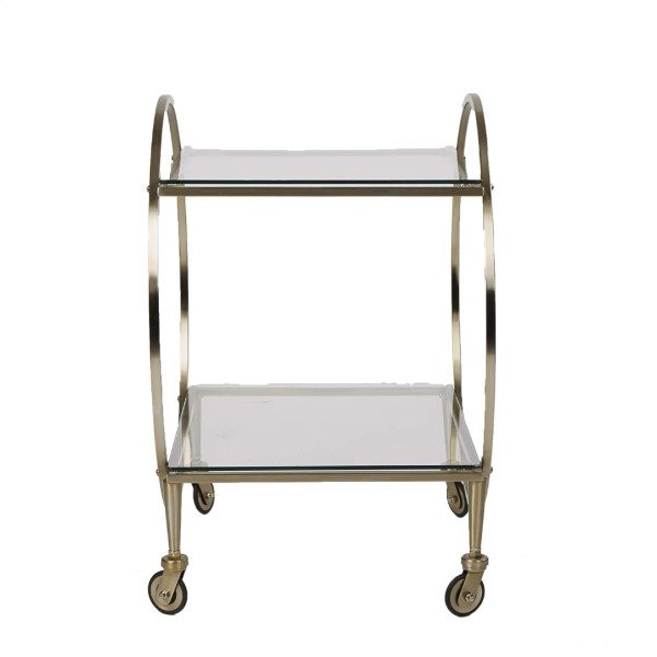 Bar Cart Serving Modern Gold Finish 2-Tier Round with Glass Shelves