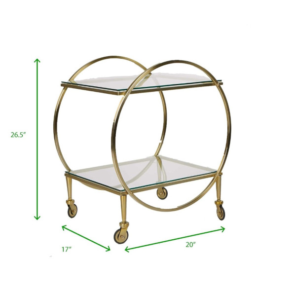 Bar Cart Serving Modern Gold Finish 2-Tier Round with Glass Shelves