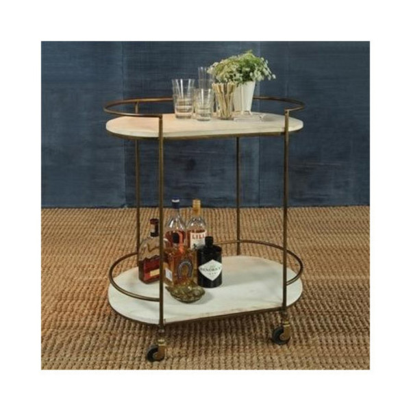 Bar Cart Serving Homart Gibson Oval Marble Top with Antique Brass Finish