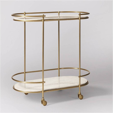Bar Cart Serving Homart Gibson Oval Marble Top with Antique Brass Finish
