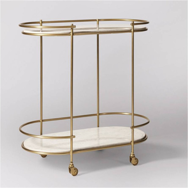 Bar Cart Serving Homart Gibson Oval Marble Top with Antique Brass Finish