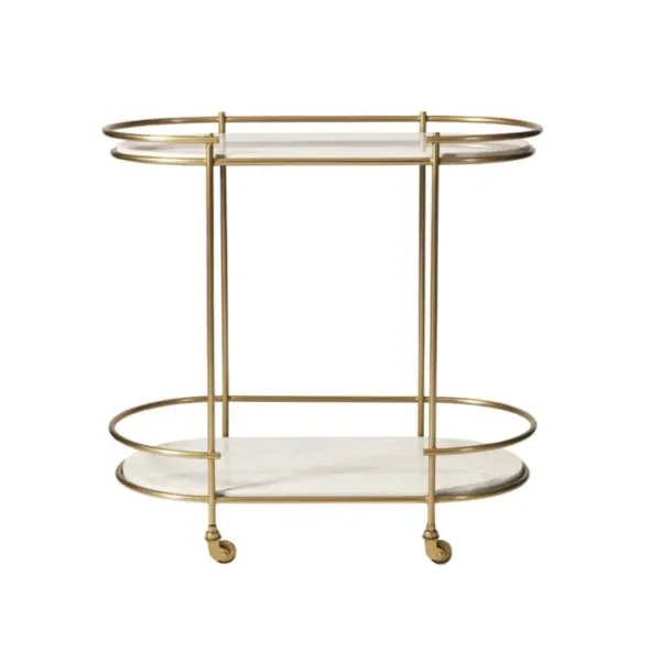 Bar Cart Serving Homart Gibson Oval Marble Top with Antique Brass Finish
