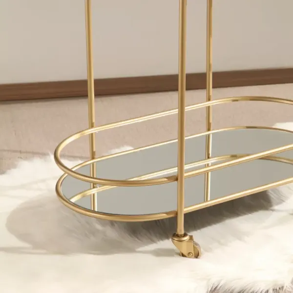 Bar Cart Serving Oval Black Marble and Gold Finish 2-Tier