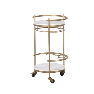 Bar Cart Serving Tall Round 3-Tier with Faux Marble Shelves and Wine Glass Holders