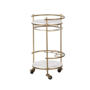 Bar Cart Serving Tall Round 3-Tier with Faux Marble Shelves and Wine Glass Holders