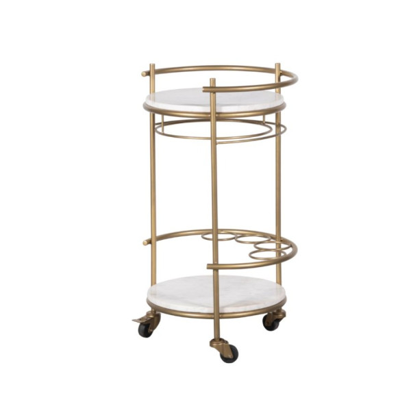 Bar Cart Serving Tall Round 3-Tier with Faux Marble Shelves and Wine Glass Holders