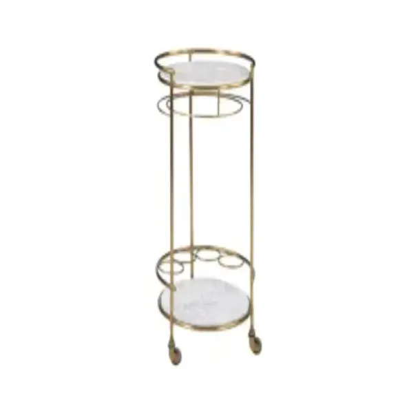Bar Cart Serving Tall Round 3-Tier with Faux Marble Shelves and Wine Glass Holders