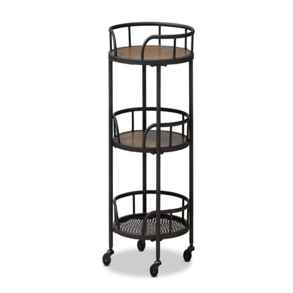 Bar Cart Serving Baxton Studio Bristol Rustic Industrial Style Metal and Wood Mobile