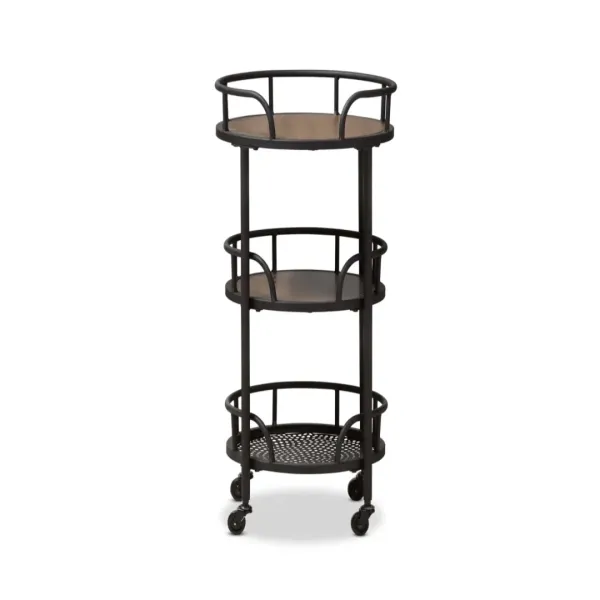 Bar Cart Serving Baxton Studio Bristol Rustic Industrial Style Metal and Wood Mobile