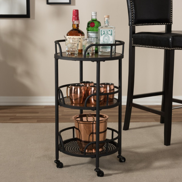 Bar Cart Serving Baxton Studio Bristol Rustic Industrial Style Metal and Wood Mobile