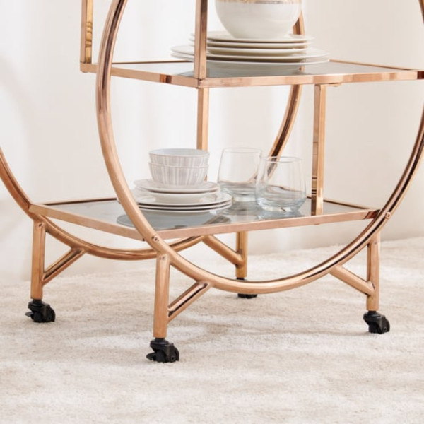 Bar Cart Serving Round 3-Tier Gold Finish with Mirrored Shelves