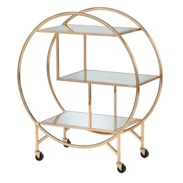 Bar Cart Serving Round 3-Tier Gold Finish with Mirrored Shelves