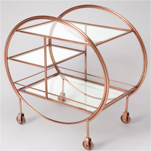 Bar Cart Serving Round 3-Tier Gold Finish with Mirrored Shelves