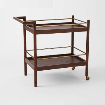 Bar Cart Serving Mid-Century Modern Walnut and Brass