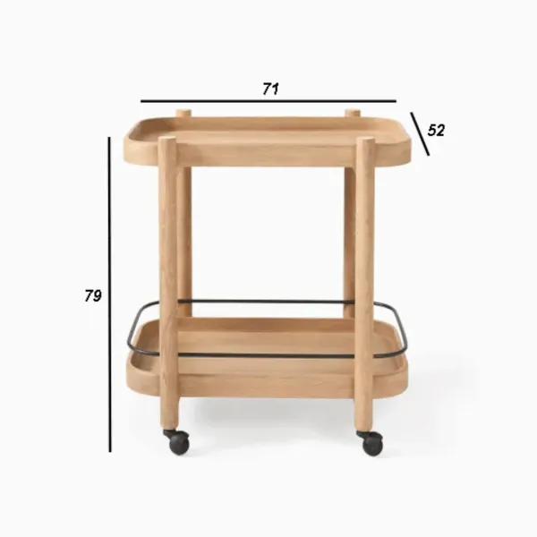 Bar Cart Serving Modern Light Wood 2-Tier with Black Accent