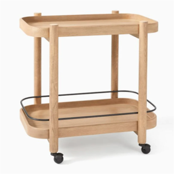 Bar Cart Serving Modern Light Wood 2-Tier with Black Accent