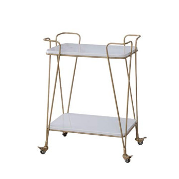 Bar Cart Serving Modern 2-Tier Rolling with White Marble-Effect Top and Gold Handle