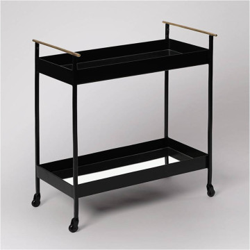 Bar Cart Serving Black Metal 2-Tier with Brass Handles