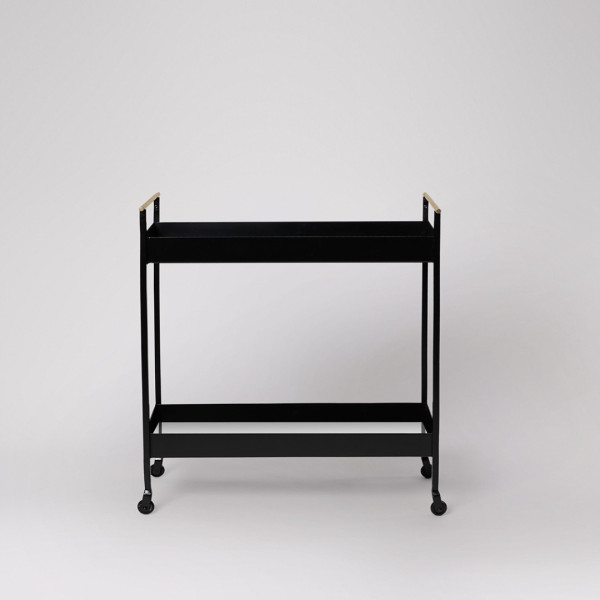 Bar Cart Serving Black Metal 2-Tier with Brass Handles
