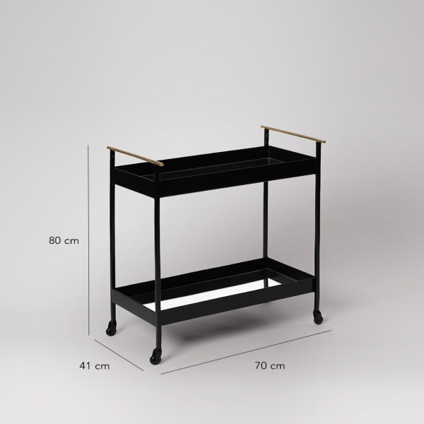 Bar Cart Serving Black Metal 2-Tier with Brass Handles