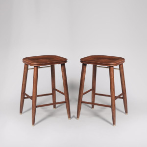 Stool - Dark Wood & Brass Accents